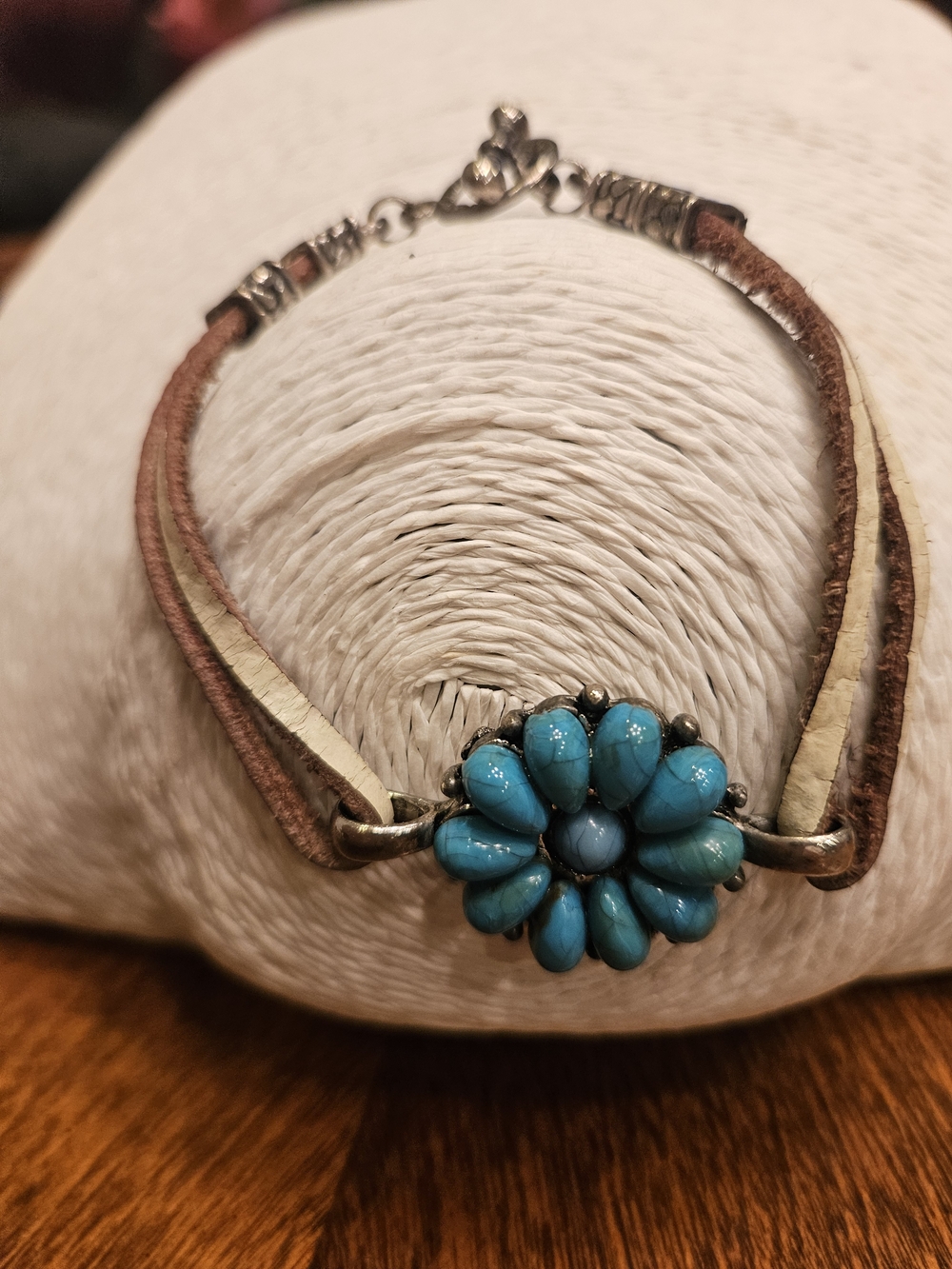Turquoise Flower Leather Bracelet - Women Jewelry